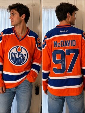 Connor McDavid #97 Edmonton Oilers Reebok NHL Jersey Size 48 Orange Stitched